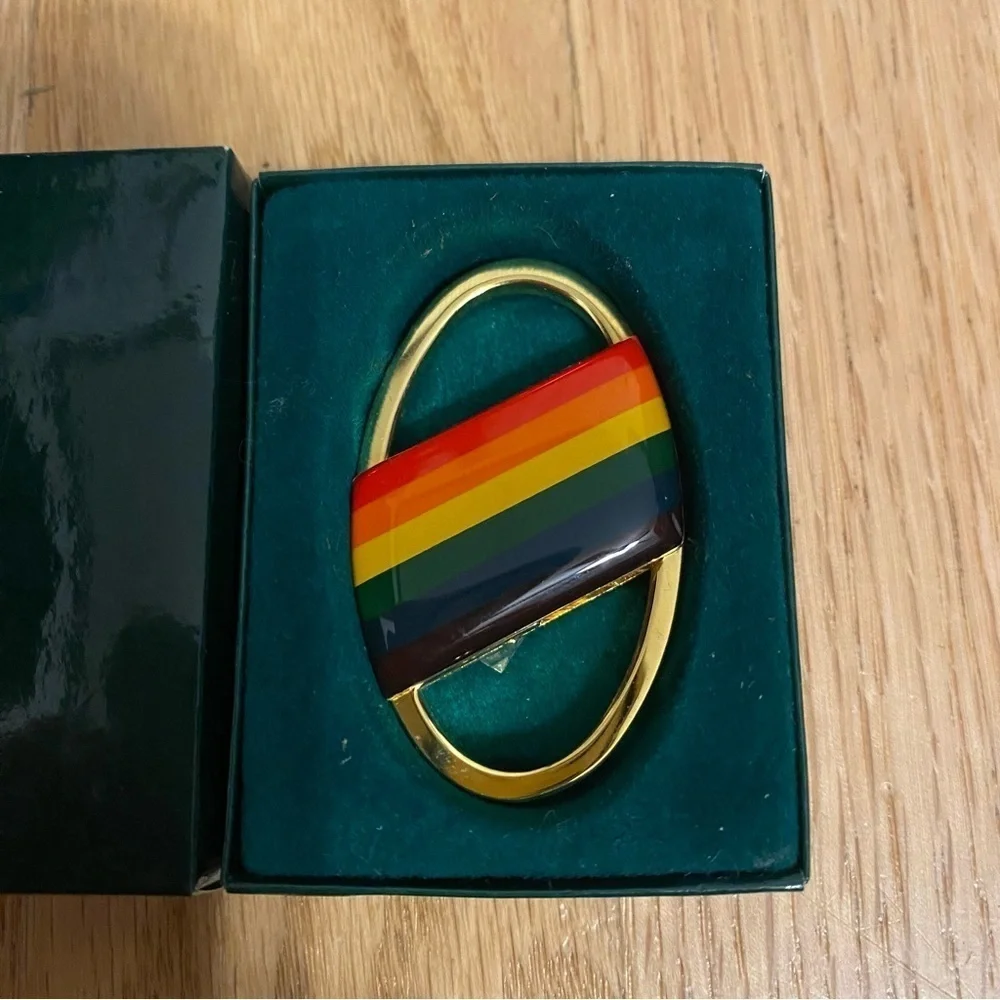 Rainbow Key Holder Men’s Colorful Striped Brooch LGBTQ Gold Plated Solid Brass